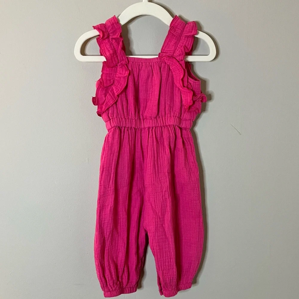 Pink Ruffled Kids Jumpsuit with Butterfly Accents size 12 month NWOT